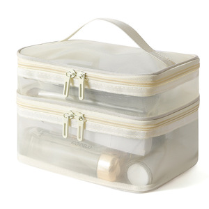 Breathable Mesh <b>Makeup</b> Bag Double Layer Zipper Cosmetic Organizer with Handle for Women Daily Use OEM Service - Product Image 1