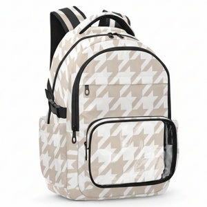 New Arrival Beige Houndstooth Print Laptop <b>Backpack</b> Travel Polyester <b>Backpack</b> School <b>Backpack</b> Teen College <b>Backpack</b> Schoolbag - Product Image 1