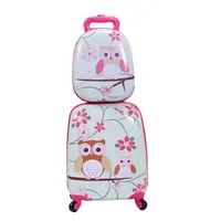 Set de valise de voyage pour enfants, 18 pouces, Set de bagage à main universel à roulettes, sac dessin animé, hibou, ensemble
