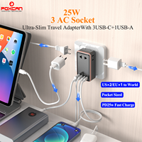 Chargeur rapide portable pliable universel Foxcan 25W GaN Slim 3AC, adaptateur de voyage avec charge USB