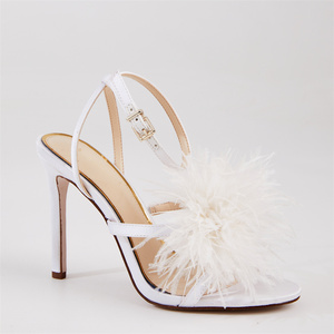 Sandali con tacco <span class=keywords><strong>scarpe</strong></span> da donna Sexy in vera piuma e sandali punta tonda cinturino tacco alto <span class=keywords><strong>scarpe</strong></span> da festa per donna - Product Image 2