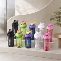 Bouteille shaker sport portable avec couvercle support téléphone, tasse mélangeuse de protéines avec couvercle à clapet et marques de volume pour le fitness