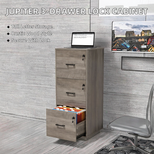 Wholesale 3-<b>Drawer</b> Wooden Filing Cabinet with Lock | Grey Office <b>File</b> Storage | Jodhpur Furniture Export - Product Image 2