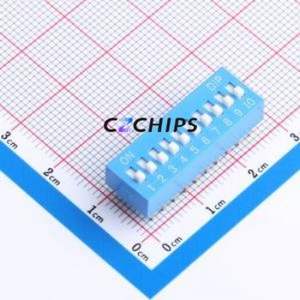 DS-10BP DIP Switch Through hole Component (THT) Switch Flat Toggle, Raised Type Single Pole Single Throw 10 2.54mm - Product Image 1