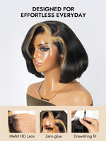 Perruque Blonde Miel à Rayures Contrastées 13x5 HD Lace Frontal Courte Ondulée Pré-Plumée Pré-Coupée Sans Colle Prête à Porter pour Femmes Noires