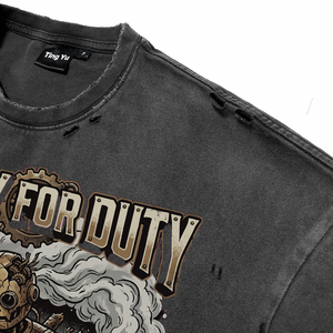 T-shirts vintage délavés style streetwear pour hommes, respirants, imprimé robot steampunk, 100% coton, coupe oversize, pour la vente en gros - Product Image 4