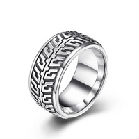 Yunnique Trendiger Drehbarer Reifenprofil-Design Entspannungsring, Einzigartiger Hip-Hop Herrenring aus Edelstahl/Schwarz/Gold für Motorradfahrer