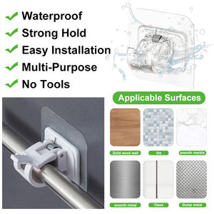 Crochet Mural Autocollant Réglable et Support de Tringle à Rideau Sans Clou, <span class=keywords><strong>Pince</strong></span> Réglable pour Suspendre au Mur - Product Image 6