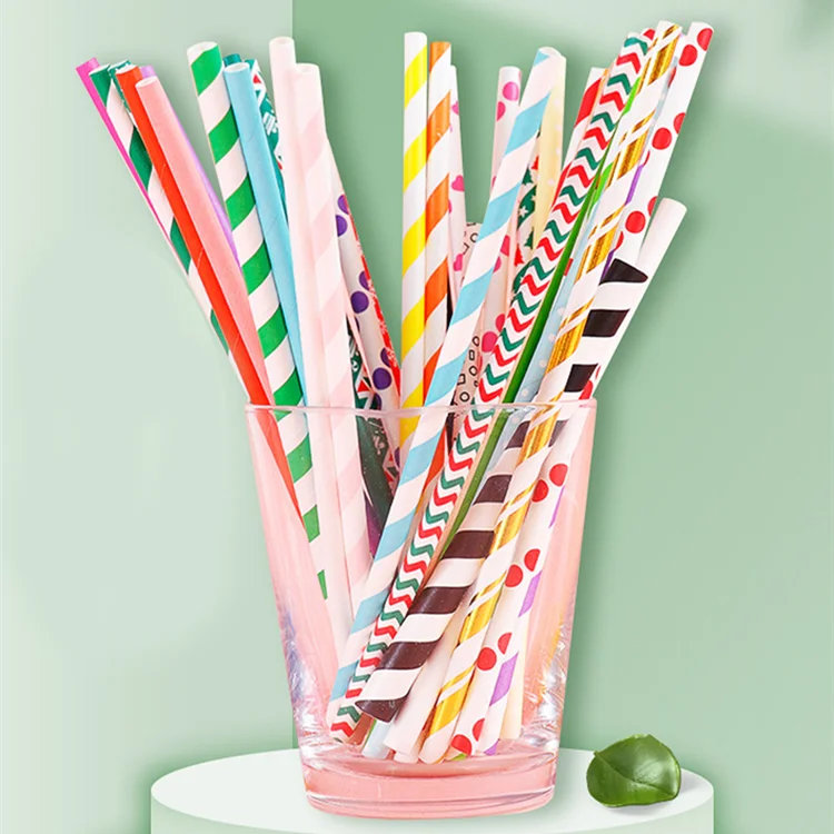 Wholesale Printed Color Paper Straws Recyclable Eco-friendly Individually Wrapped Straw for Drinking