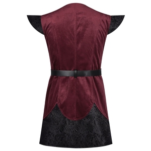 Haut ajusté long à volants de style rétro médiéval britannique rouge bordeaux, idéal pour Halloween (inspiration européenne et américaine) - Product Image 5