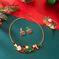 Ensemble de bijoux de Noël RINHOO, émail, Père Noël, sapin de Noël, boîte cadeau, étoile, gant, collier, boucles d'oreilles, bracelet, ensemble pour femmes, cadeau de Noël