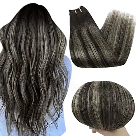 Ray Hair Weft Extensions #1b/silver Grey Color Double Drawn Straight Hair Invisible Extension 100% Human Hair Bundles