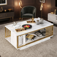 Table basse moderne en marbre avec plateau en PVC, support métallique, durable, pour salon, salle à manger, hôtel, style MDF