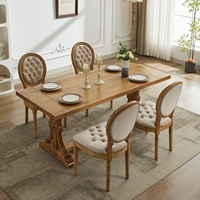Chaises de salle à manger vintage en bois de style français avec assise rembourrée en tissu et garniture cloutée pour salle à manger, cuisine de ferme, lot de 2