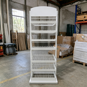 Estante de Exhibición de Malla Metálica Blanca Personalizada de Múltiples Niveles, Estantes de Supermercado, Estante de Tienda Minorista para Snacks y Dulces - Product Image 1