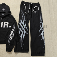 Conjunto de Sudadera con Capucha y Pantalones Deportivos Personalizados de Primavera, Transpirables, de Algodón Pesado, con Estampado DTG, Pedrería, Lavado Ácido Vintage y Cintura Elástica