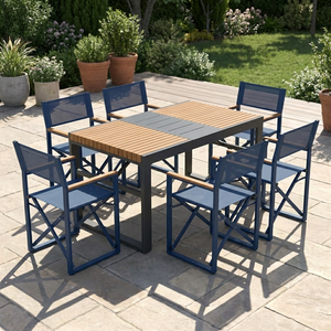 Chaise de salle à manger pliante moderne et légère <span class=keywords><strong>pour</strong></span> patio, structure <span class=keywords><strong>en</strong></span> acier thermolaqué, <span class=keywords><strong>tissu</strong></span> maillé 2x1, extérieur, avec accoudoirs <span class=keywords><strong>en</strong></span> plastique imitation bois - Product Image 2