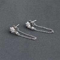 Klassische Lange Ketten-Quasten-Ohrringe Blumen-Zirkon 925 Sterling Silber 18K Vergoldete Ohrstecker Feiner Schmuck