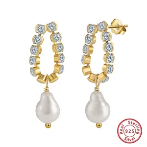 Boucles d'oreilles de luxe en forme de <span class=keywords><strong>poire</strong></span>, perles baroques, bijoux pour femmes, hypoallergéniques, zircon, argent 925 - Product Image 5