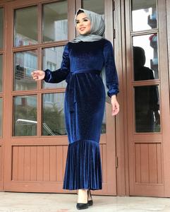 Toptan Müslüman Kadın Abaya Elbisesi Promosyon Fiyatlı Kadife Mini Maxi Elbise Simli Abiye Uzun Elbise Parti İçin A Kesim Elbise - Product Image 2