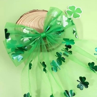 Accessoire pour cheveux de la Saint-Patrick pour femme, en tissu maillé vert à imprimé trèfle, avec pince à cheveux longue en forme de nœud