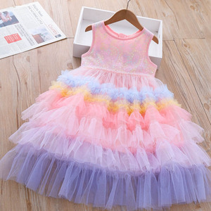Good Selling Summer A-Line Tulle Cake Princess Dresses for Kids <b>Sequined</b> Party Wear With Lace Decoration - Product Image 2
