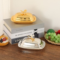 Plateau de service décoratif de style européen de luxe en métal doré et argenté avec couvercle pour bonbons, noix et en-cas