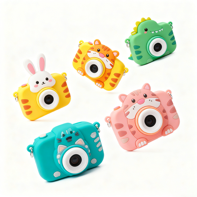 Hot Sell Factory Custom Cute Cartoon Silicone Camera Case for Kids: Waterproof Anti-Fall Protective Cover Colorful Animal Design