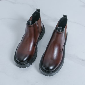 128 Derniers modèles de chaussures d'hiver pour hommes en dropshipping, bottes <span class=keywords><strong>Chelsea</strong></span> en cuir à <span class=keywords><strong>semelle</strong></span> épaisse, bottes à la cheville marron - Product Image 3