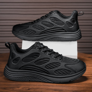 Sneakers Chunky Dad pour Hommes, Toutes Noires, Respirantes, en Maille, à Lacets, Plateforme, Chaussures de Course, Antidérapantes, Chaussures de Sport Casual - Product Image 4