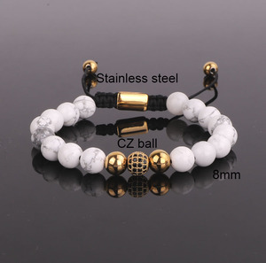 Pulsera de macramé para hombre y mujer, diseño de piedras preciosas, cuentas de howlita, logotipo personalizado, Bola de CZ - Product Image 2