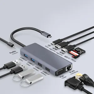 USB-C Docking Station per Laptop USB-C Hub 11 in1 triplo Display (Dual 4K HDMI e VGA) adattatore di tipo C per HP Dell MacBook Pro e Window