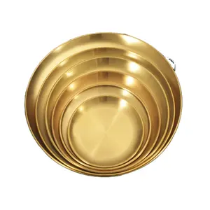 Pizza Round Serving Tray Korea Roaster Restaurant Dinner Plates Gold Silver Country home Stainless Steel Metal dish food tray