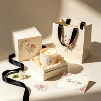 Boîte d'emballage de bougies en carton écologique de luxe personnalisée, avec pelliculage mat, pour promotion d'exposition, matériaux de promotion, autocollant en papier de soie et carte de remerciement