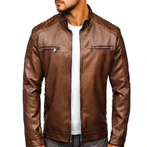 Blouson Bomber Décontracté en Cuir Véritable pour Homme LONG MISSION INDUSTRY, Col Mandarin, Fermeture Éclair, Couleur Unie, Logo Chauffant sur le Devant - Product Image 6