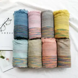 unisex viscose hot selling Blends Pashmina Scarf solid color Scarf hijabs Plain scarf Crumple Cotton line Fringe Shawl