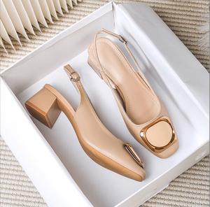 Frauen Mid Chunky Heels Pumps Stretch Sling backs Schuhe Square Toe Office Lady Sommer Slip auf eleganten Sandalen - Product Image 3