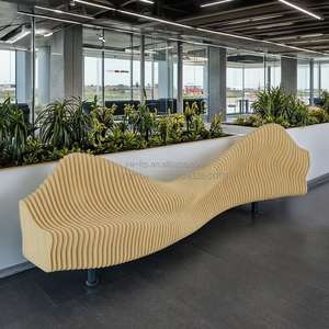 Chaise d'attente en bois paramétrique au design moderne pour bureau, hall d'accueil, aéroport, centre commercial et espaces extérieurs - Facile à nettoyer - Product Image 1