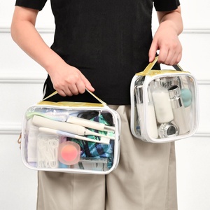 Lot de 2 mini trousses de toilette transparentes en PVC avec motif floral hawaïen jaune, organiseurs de maquillage, pochettes de voyage - Product Image 6