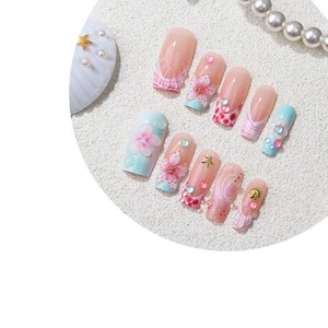 24 <span class=keywords><strong>Uñas</strong></span> Postizas Acrílicas <span class=keywords><strong>de</strong></span> Lujo <span class=keywords><strong>con</strong></span> Diseño Floral 3D, Largas, Coloridas, Estilo Francés, Hechas a Mano, Cobertura Completa <span class=keywords><strong>con</strong></span> Pegamento, Venta al Por Mayor - Product Image 5