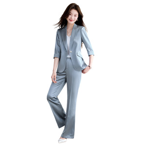Women's Elegant Blazer Set Satin Three Quarter Sleeve Anti-Wrinkle For Workplace Commuting - Product Image 5