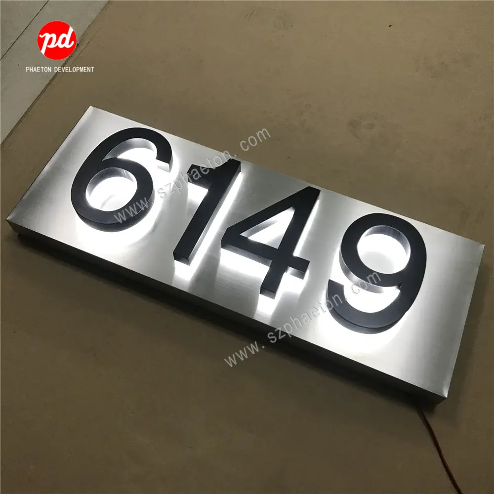 Modern Led House Number Sign Maker Metal Door Number Glow In The Dark Stainless Steel 3d Backlit Sign