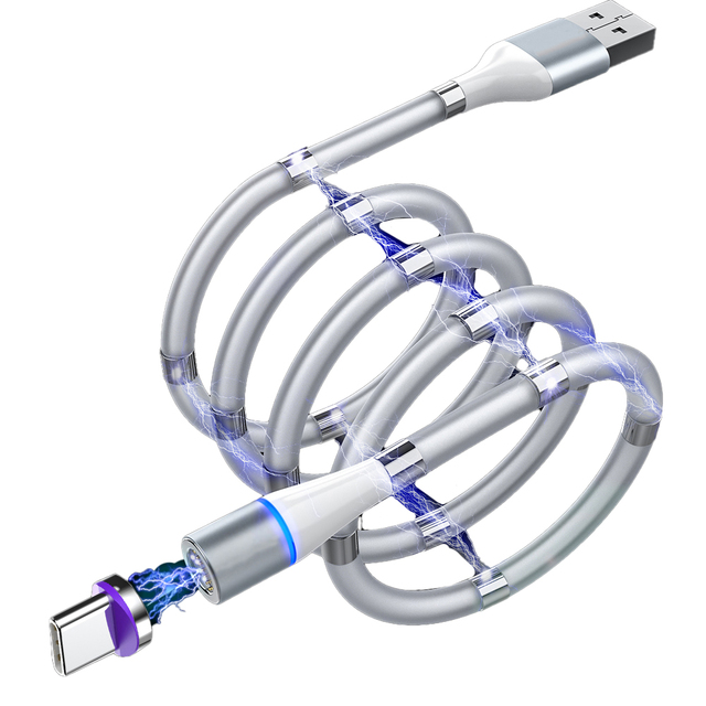 5A 360 3-In-1 Usb C Self-Winding Magnet Data Cable 540 Degree 3 in 1 Self Winding Magnetic Fast Charging Cable