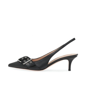 Décolleté con <span class=keywords><strong>tacco</strong></span> gattino da donna di design marrone nero bianco con slingback con occhielli 2024 - Product Image 4