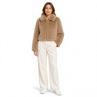 Manteau en fausse fourrure marron vintage pour femme, veste à manches courtes zippée, doux et moelleux, vêtement d'extérieur pour l'hiver