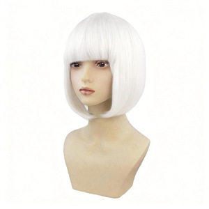 Peluca de <span class=keywords><strong>cabello</strong></span> liso corto de 120g para estudiantes, sin encaje, resistente al calor, con flequillo, para cosplay y maquillaje. - Product Image 5