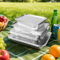Barquette alimentaire rectangulaire en aluminium jetable, boîte à lunch à emporter avec couvercle transparent, écologique et recyclable CN