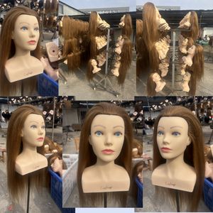 Tête de mannequin très longue à cheveux mixtes avec épaules, pour formation en <span class=keywords><strong>coiffure</strong></span> et cosmétologie, modèle de poupée pour entraînement de <span class=keywords><strong>coiffure</strong></span> - Product Image 3