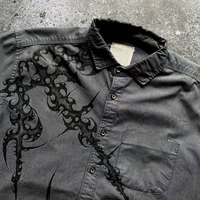 Kemeja Pria Vintage Lengan Ganda Bermotif Katun Kasual Kancing Depan Kerah Turun Streetwear