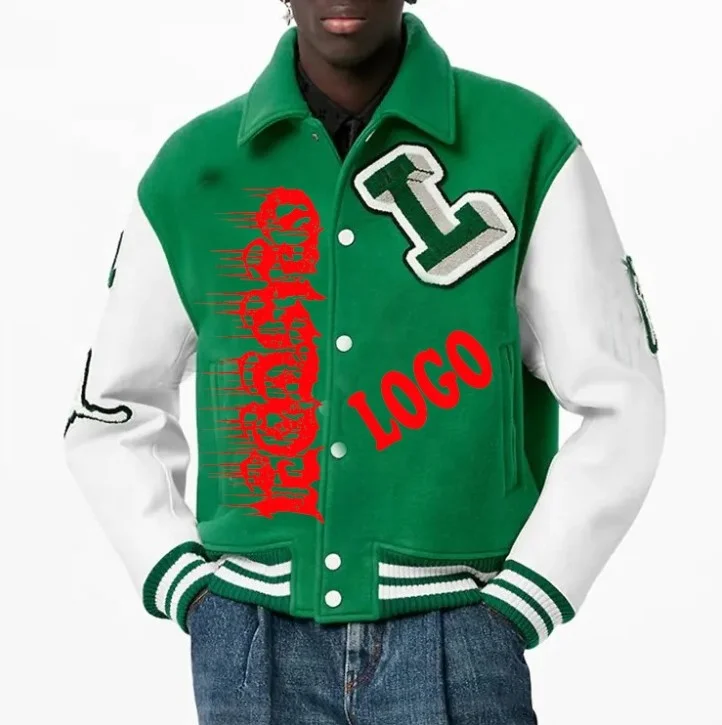 Chaqueta de béisbol de alta calidad personalizada parche de chenilla bordado manga de cuero vintage béisbol Letterman chaqueta universitaria para hombres